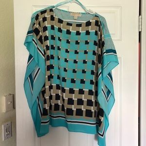 Michael Kors | Turquoise Print Geometric Batwing Tunic Shirt